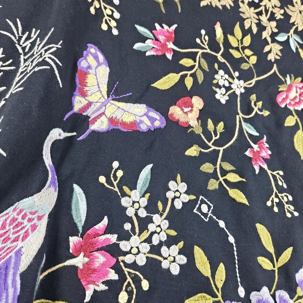 Johnny Was Sweatshirt Womens Medium Black Embroidered Floral Butterfly Pullover - Picture 3 of 7